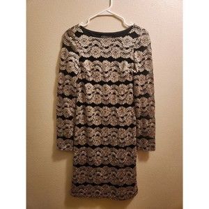 Jessica Howard Evenings Black/Gold Long Sleeve Floral Dress Size 6